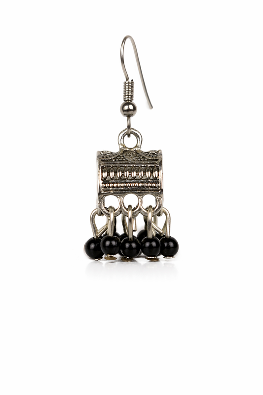 Shehzaadi Black Bead Silver Jhumka Earrings