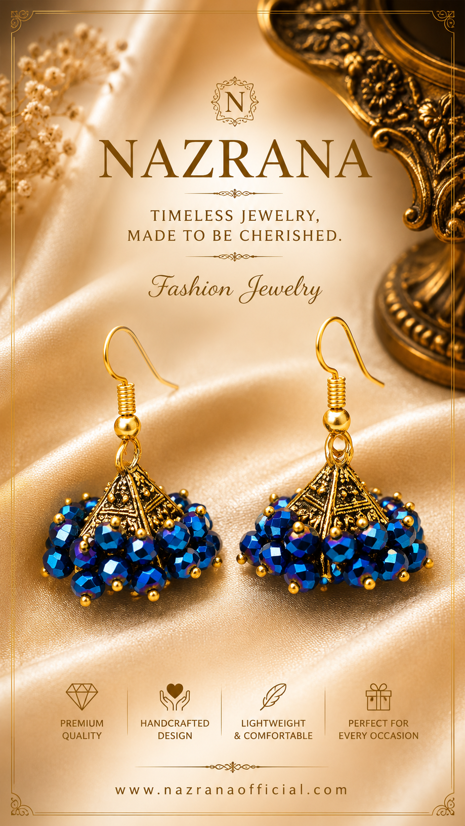 Sapphire Blue Jhumka Beaded Earrings