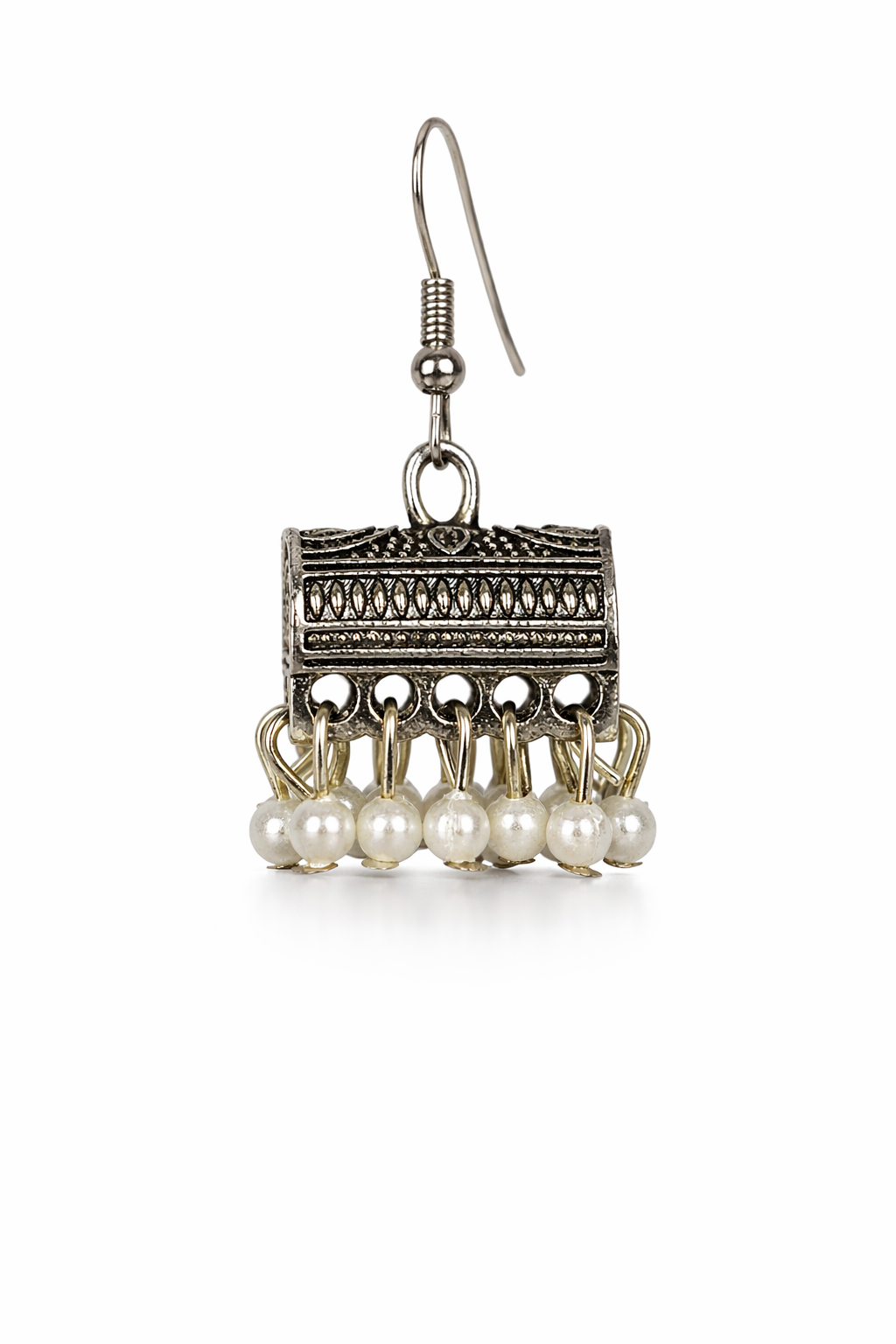 Dil-e-Chandani Pearl Silver Jhumka Earrings