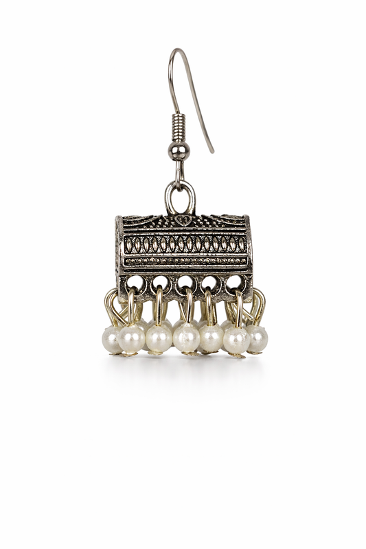Dil-e-Chandani Pearl Silver Jhumka Earrings