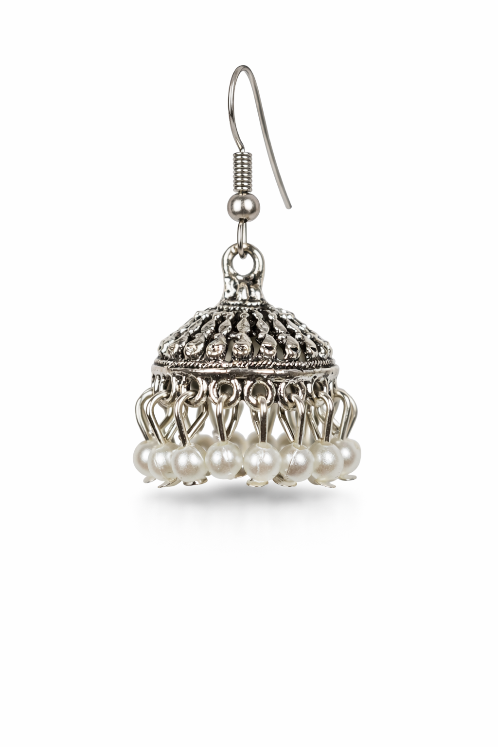 Noor e Chahdi Pearl Silver Jhumka Earrings
