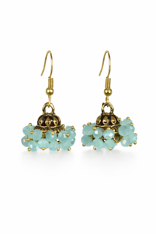 Phool Rani Aqua Beaded Gold Jhumka Earrings