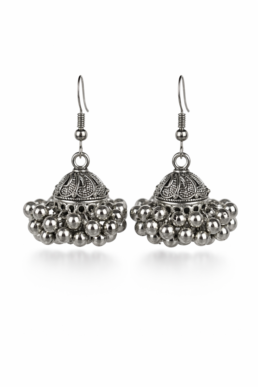 Sheesh Mahal Silver Jhumka Earrings