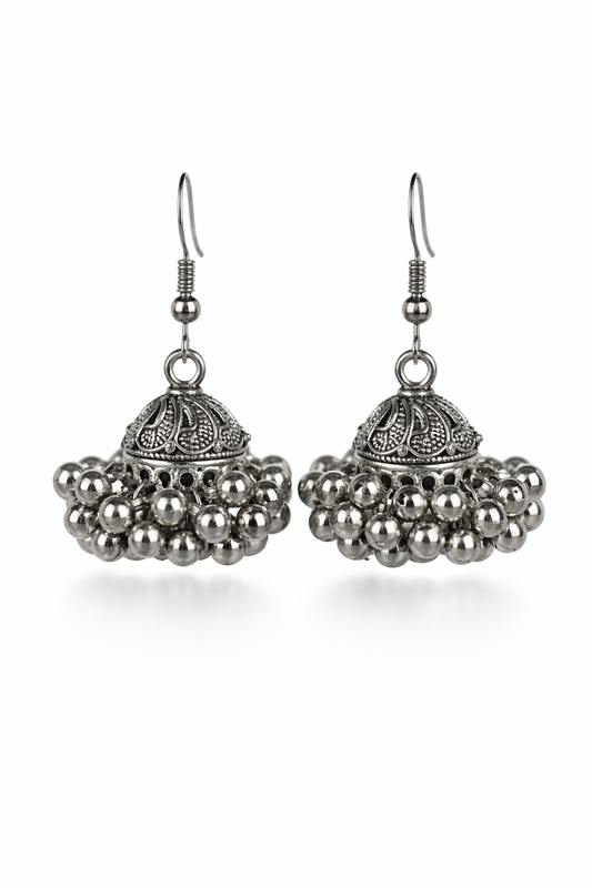 Sheesh Mahal Silver Jhumka Earrings