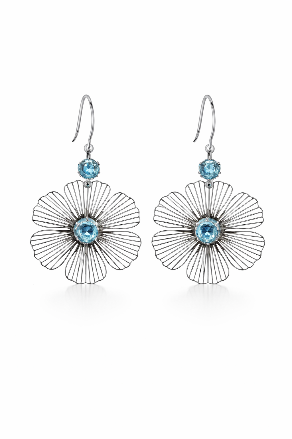 Silver Phool Crystal Floral Drop Earrings