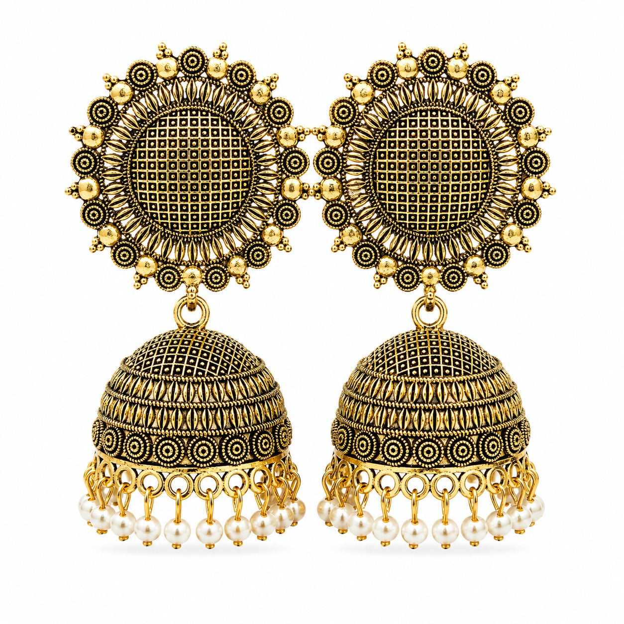 Antique Gold Jhumka Pearl Crown