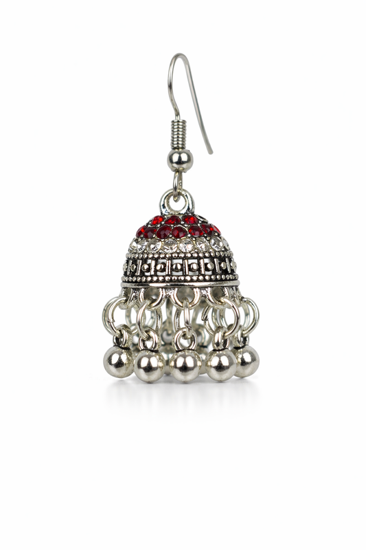 Ishq-e-Ruby Silver Jhumki Earrings