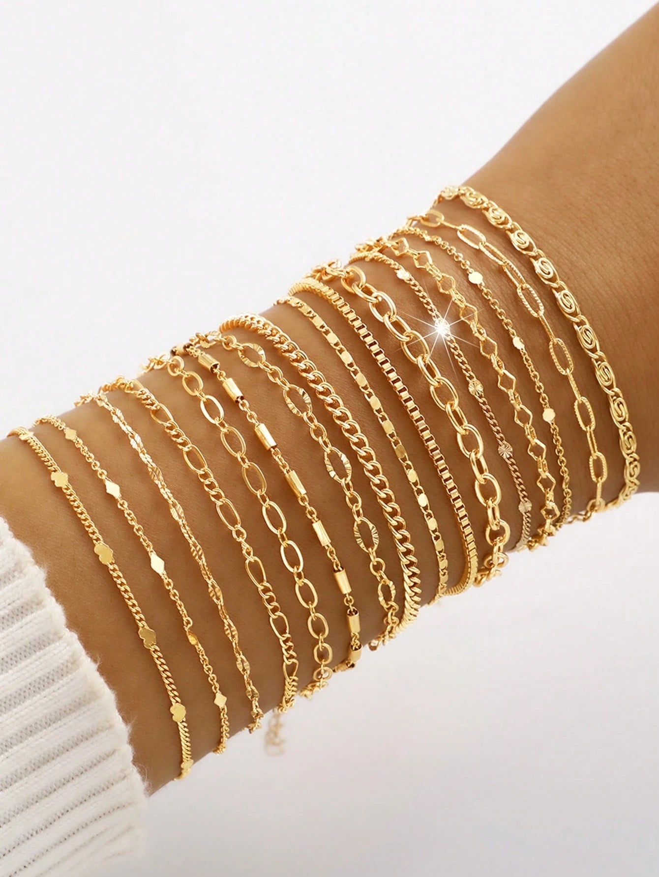 16/12pcs Set Minimalist Heart Faux Pearl Rhinestone Snake Chain Bracelet Set For Women, Suitable For Date, Vacation, Gift, Daily Matching, Party Outfit