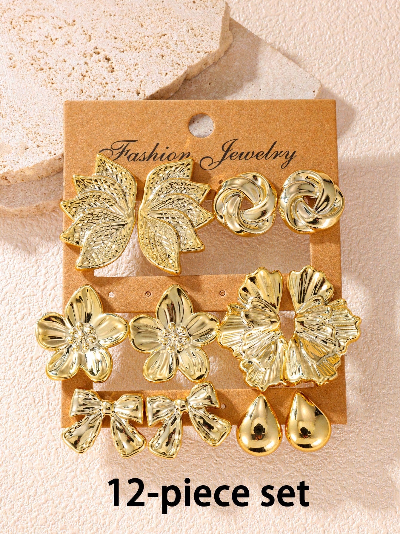 2-12pcs Fashionable Leaf Texture, 5-Petal Flower, Twisted Round Flower, Water Drop, Butterfly Knot, Symmetrical Flower Stud Earrings, Suitable For Daily Life Or Party Wear, Great Gift For Friends And Family