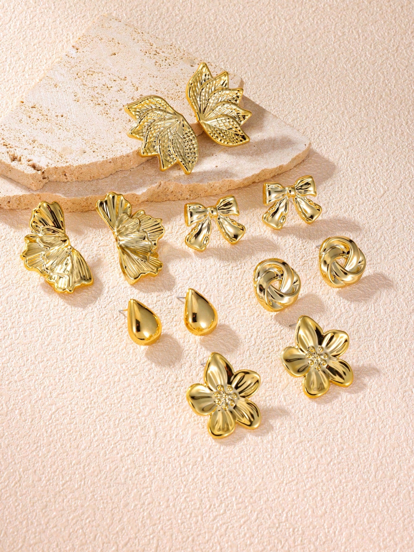 2-12pcs Fashionable Leaf Texture, 5-Petal Flower, Twisted Round Flower, Water Drop, Butterfly Knot, Symmetrical Flower Stud Earrings, Suitable For Daily Life Or Party Wear, Great Gift For Friends And Family