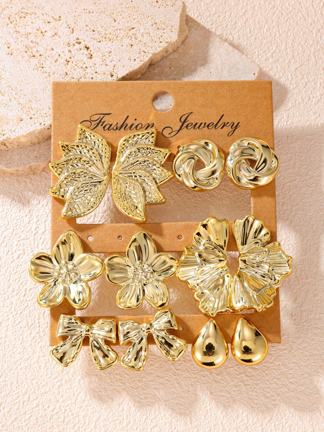 2-12pcs Fashionable Leaf Texture, 5-Petal Flower, Twisted Round Flower, Water Drop, Butterfly Knot, Symmetrical Flower Stud Earrings, Suitable For Daily Life Or Party Wear, Great Gift For Friends And Family