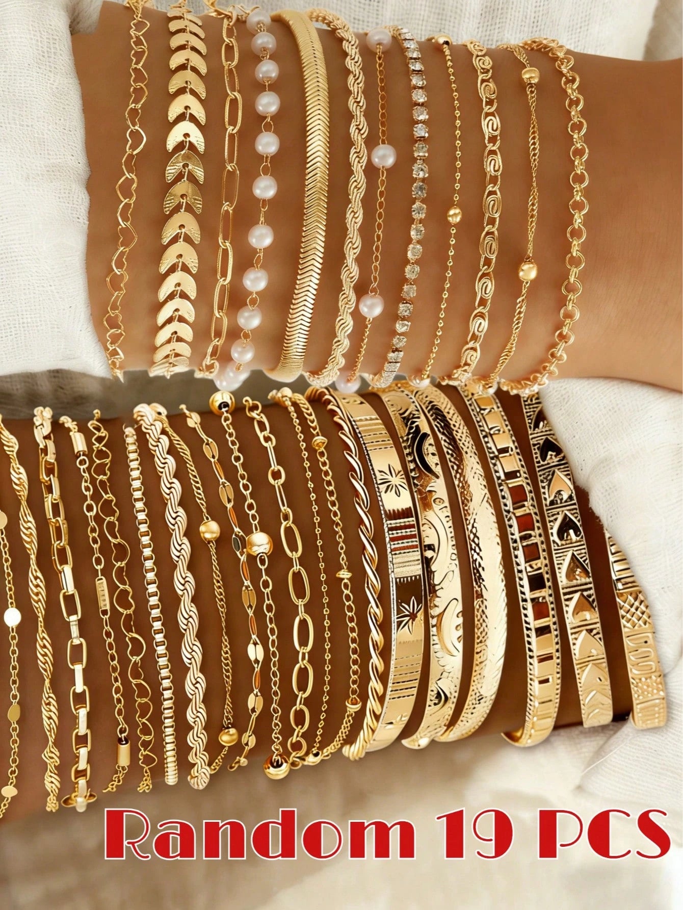 16/12pcs Set Minimalist Heart Faux Pearl Rhinestone Snake Chain Bracelet Set For Women, Suitable For Date, Vacation, Gift, Daily Matching, Party Outfit