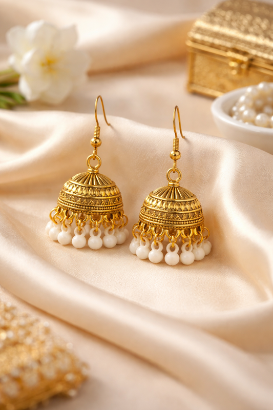 Safaid Ishq Pearl Gold Jhumka Earrings