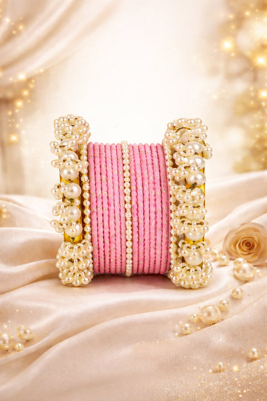 Best Selling Baby Pink Pearl Dotted Bangle Set