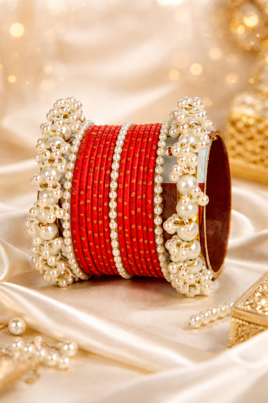 Best Selling Classic Red Pearl Dotted Bangle Set