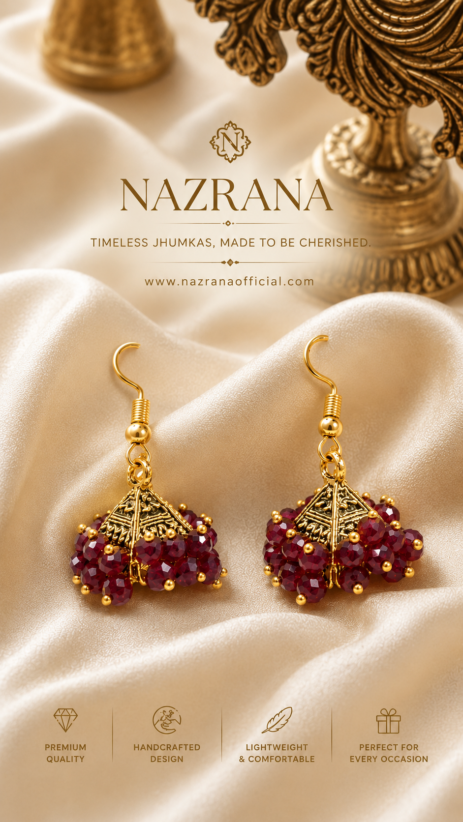 Ruby Red Jhumka Wedding Earrings