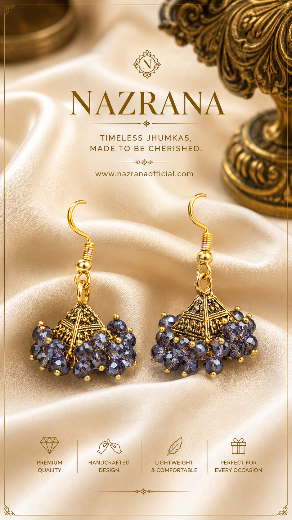 Lavender Purple Jhumka Crystal Earrings