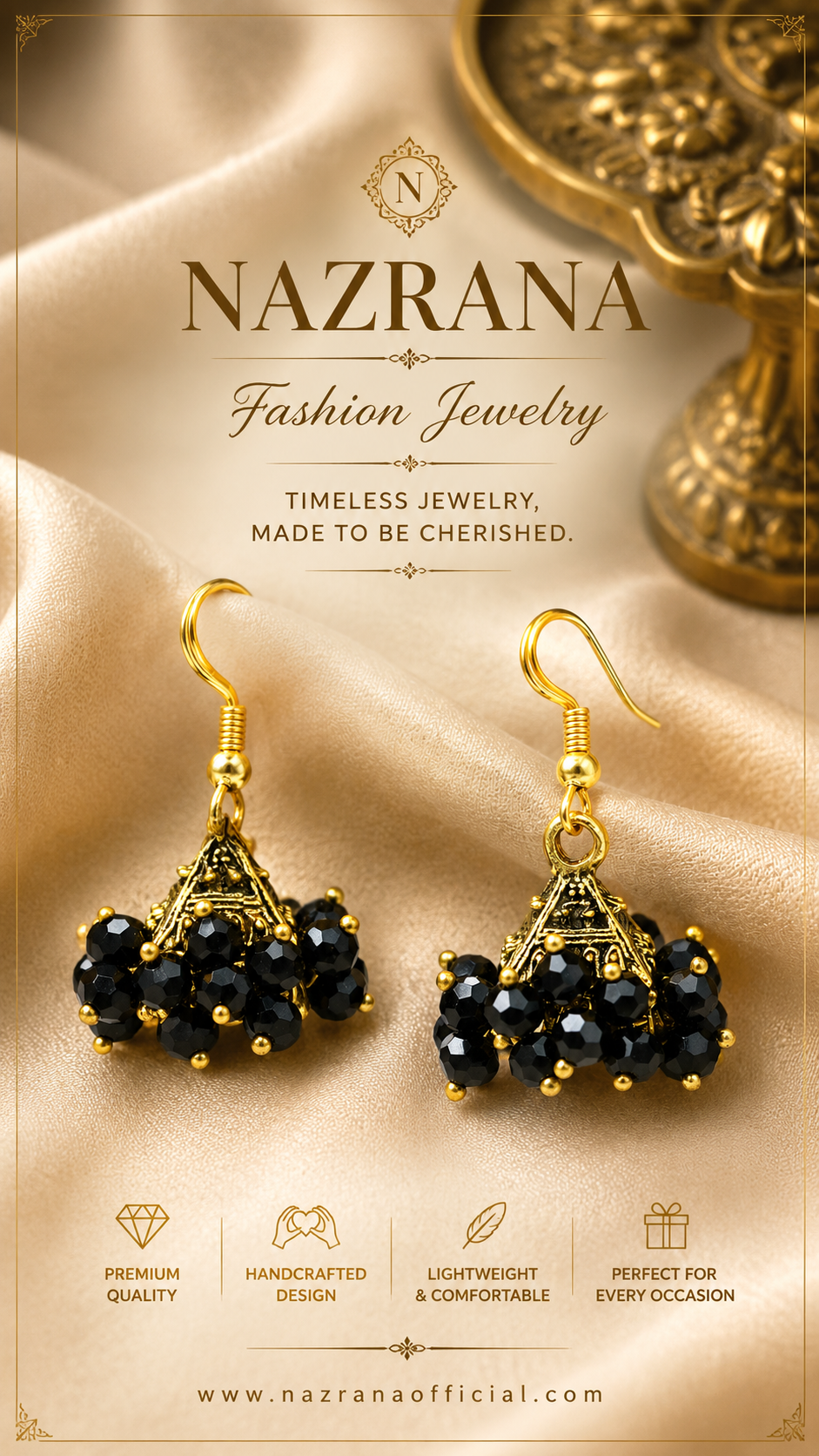 Midnight Black Jhumka Statement Earrings