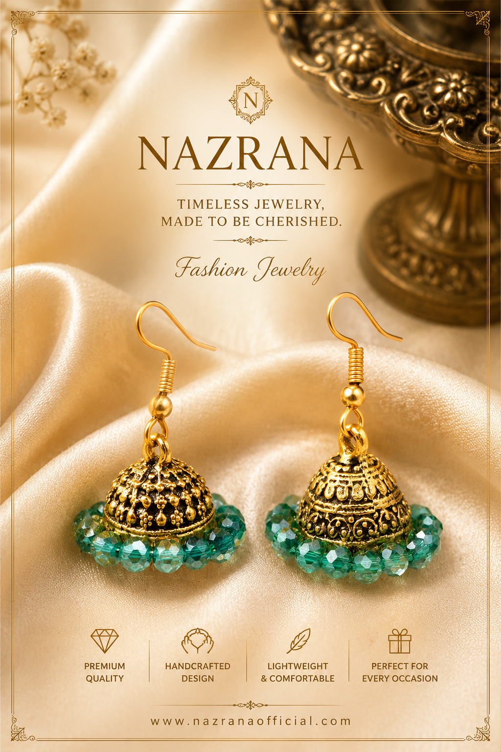 Aqua Green Jhumka Traditional Earrings