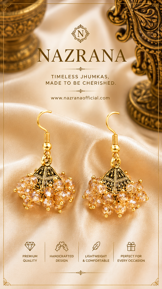 Champagne Peach Jhumka Crystal Earrings