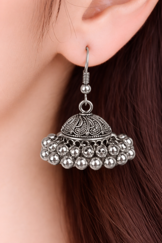 Sheesh Mahal Silver Jhumka Earrings