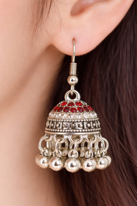 Ishq-e-Ruby Silver Jhumki Earrings