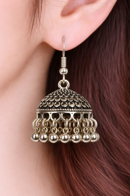 Noor-e-Qadeem Antique Silver Jhumka Earrings