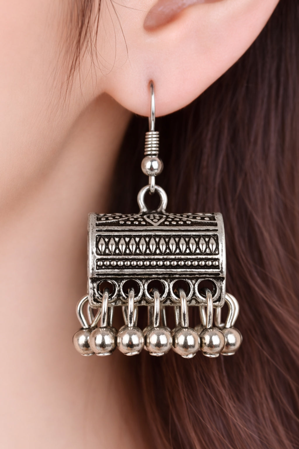 Dilruba Silver Ball Jhumka Earrings