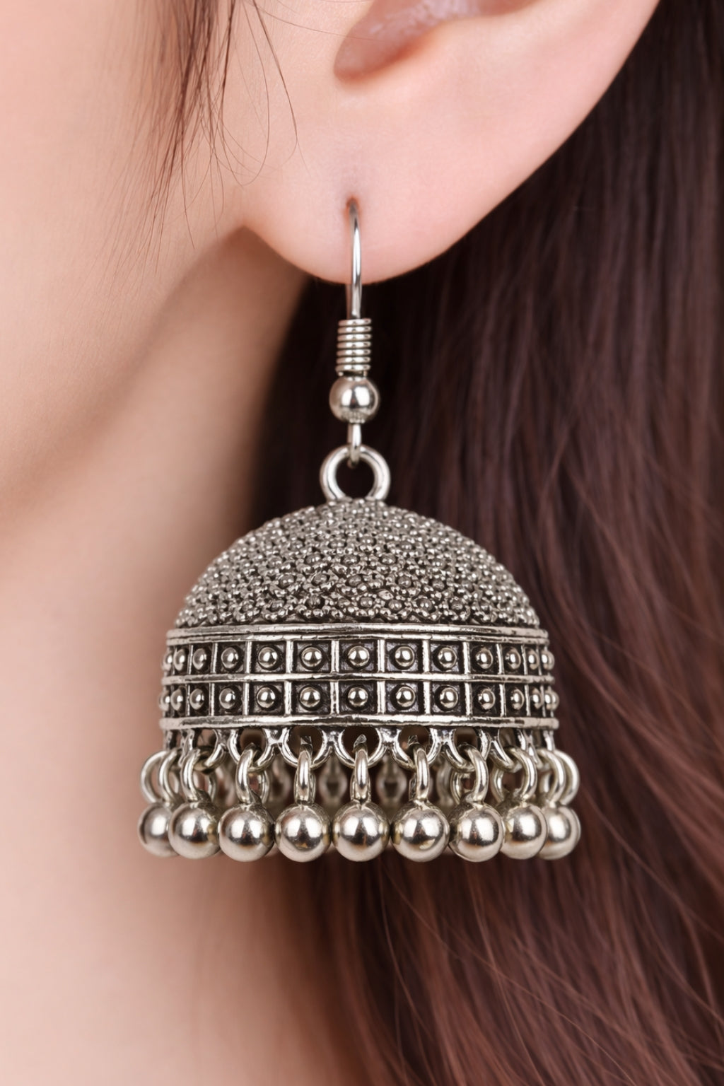 Mehtaab Heavy Dome Silver Jhumka Earrings