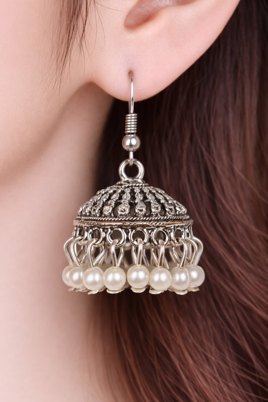 Noor e Chahdi Pearl Silver Jhumka Earrings