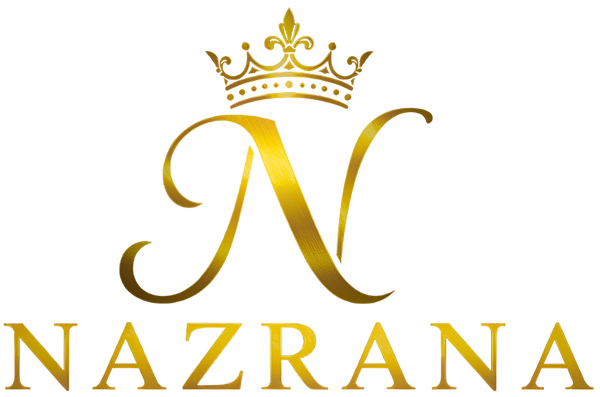 Gold 'NAZRANA' logo with a crown on a white background