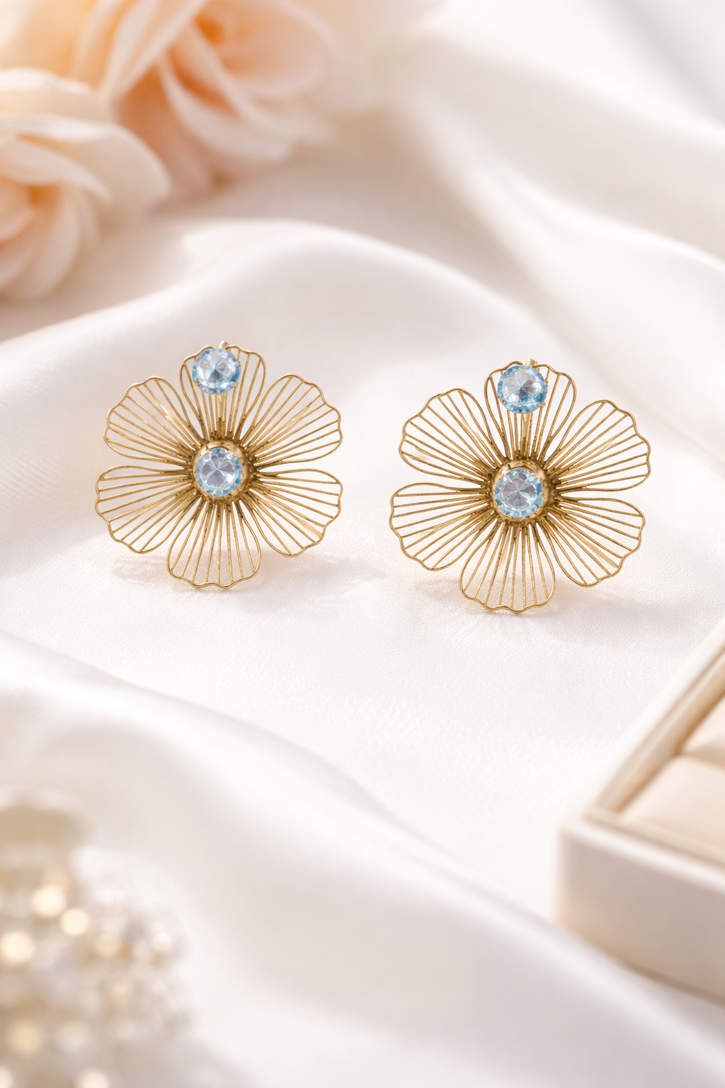 Golden Phool Crystal Floral Stud Earrings