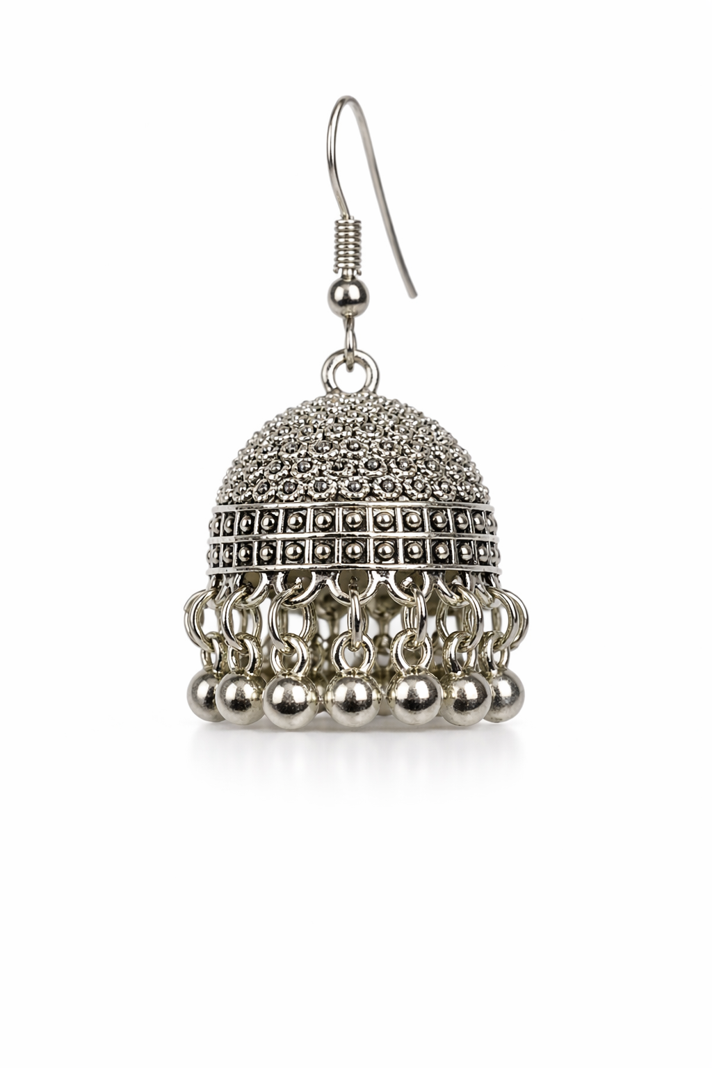 Mehtaab Heavy Dome Silver Jhumka Earrings
