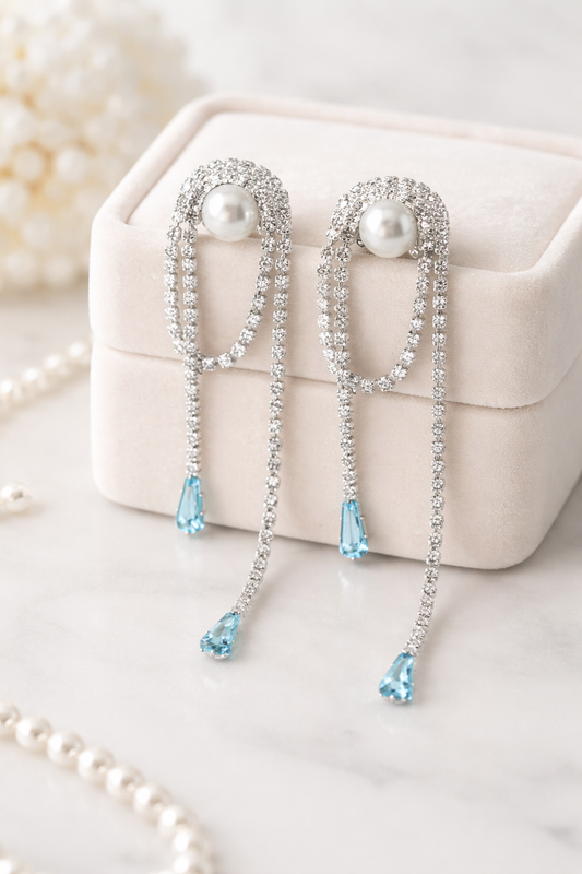 Moonfall Sitara Pearl & Crystal Drop Earrings