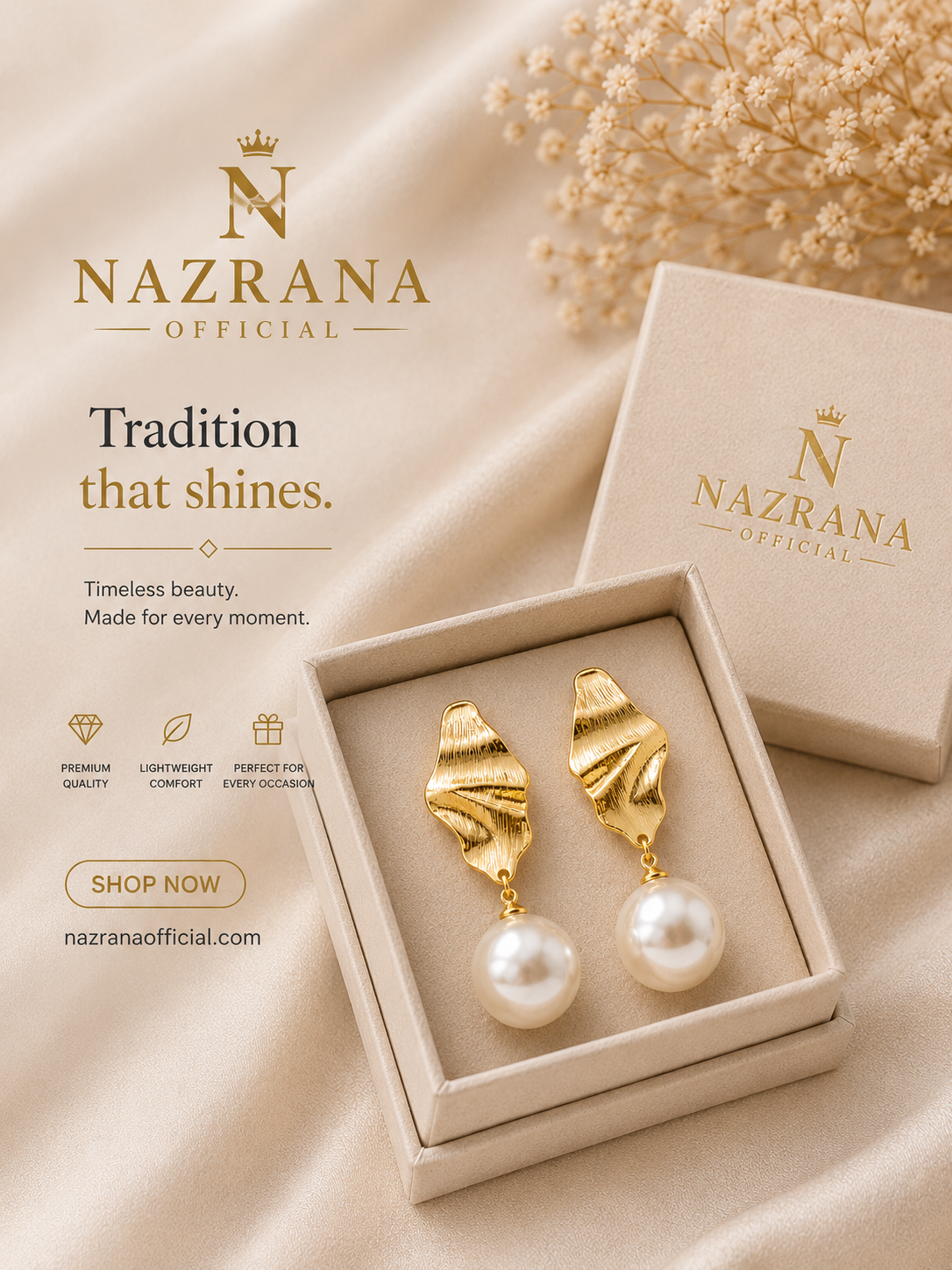 Nazrana Classic Pearl Drop Earrings