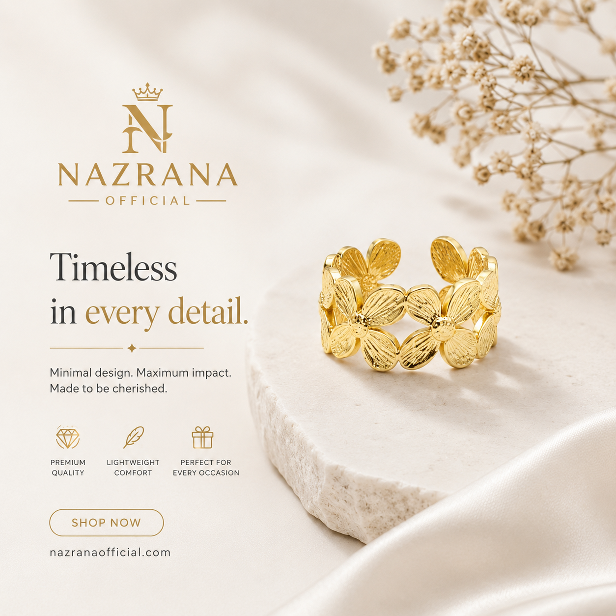 Nazrana Floral Bloom Gold Ring
