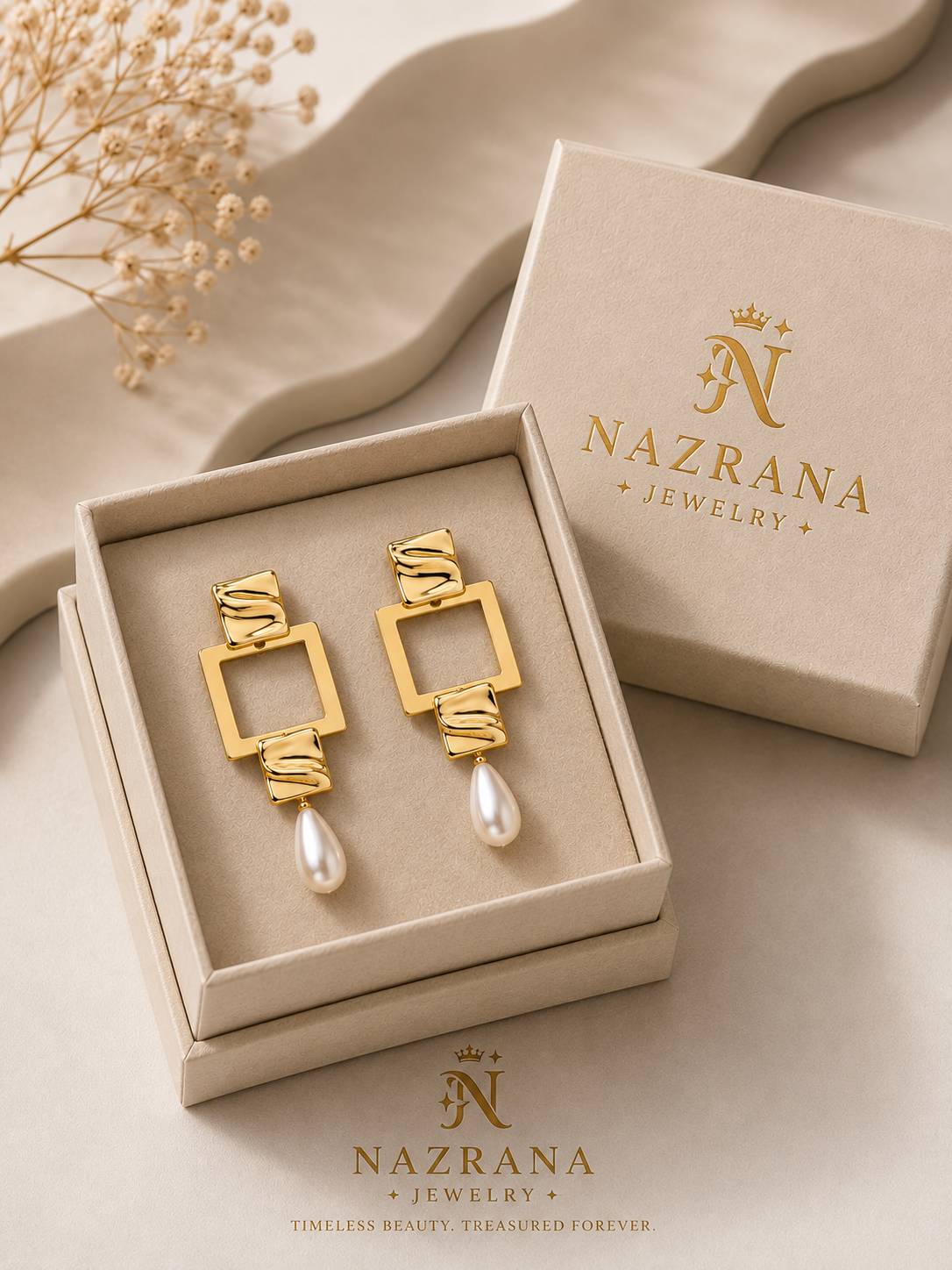 Nazrana Geometric Pearl Earrings