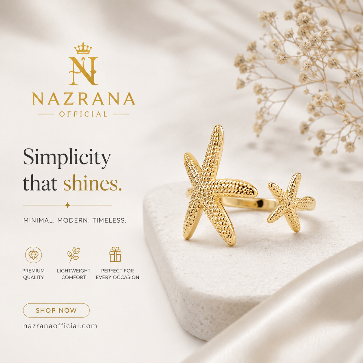 Nazrana Ocean Star Gold Adjustable Ring