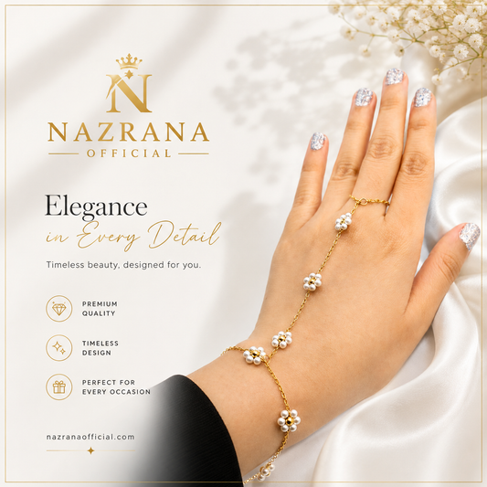 Nazrana Pearl Blossom Hand Chain Bracelet