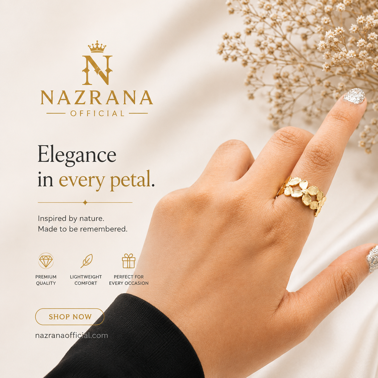 Nazrana Petal Grace Gold Ring