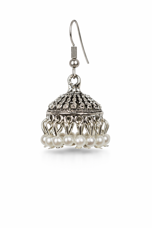 Noor e Chahdi Pearl Silver Jhumka Earrings