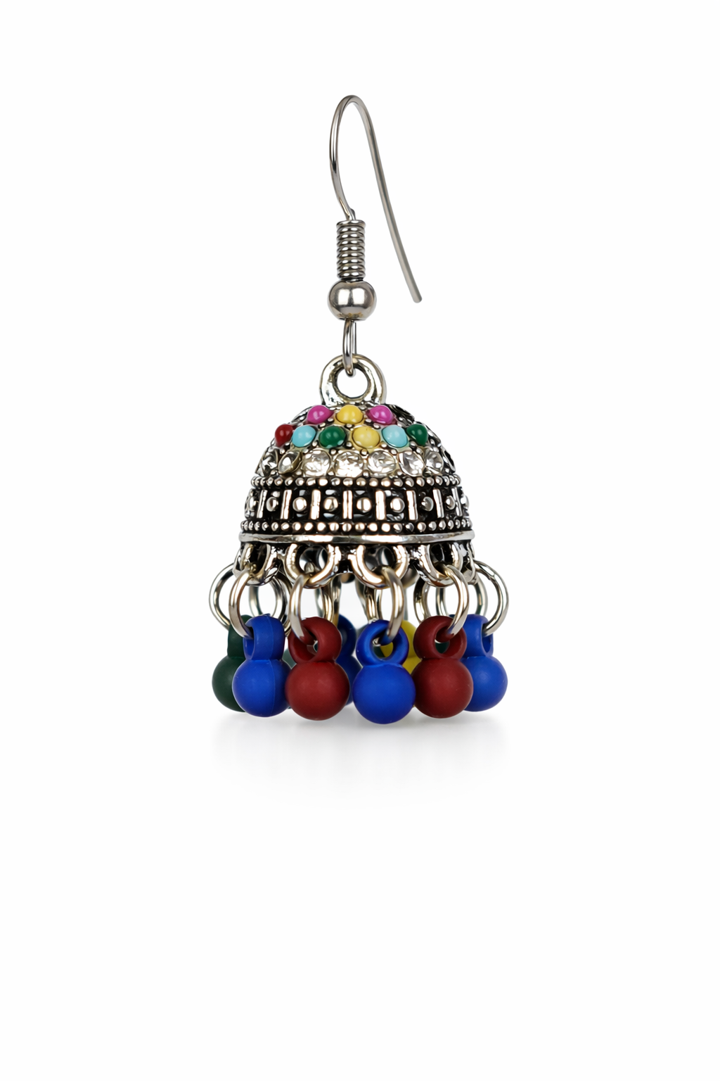 Rangrez Multicolor Bead Silver Jhumka Earrings