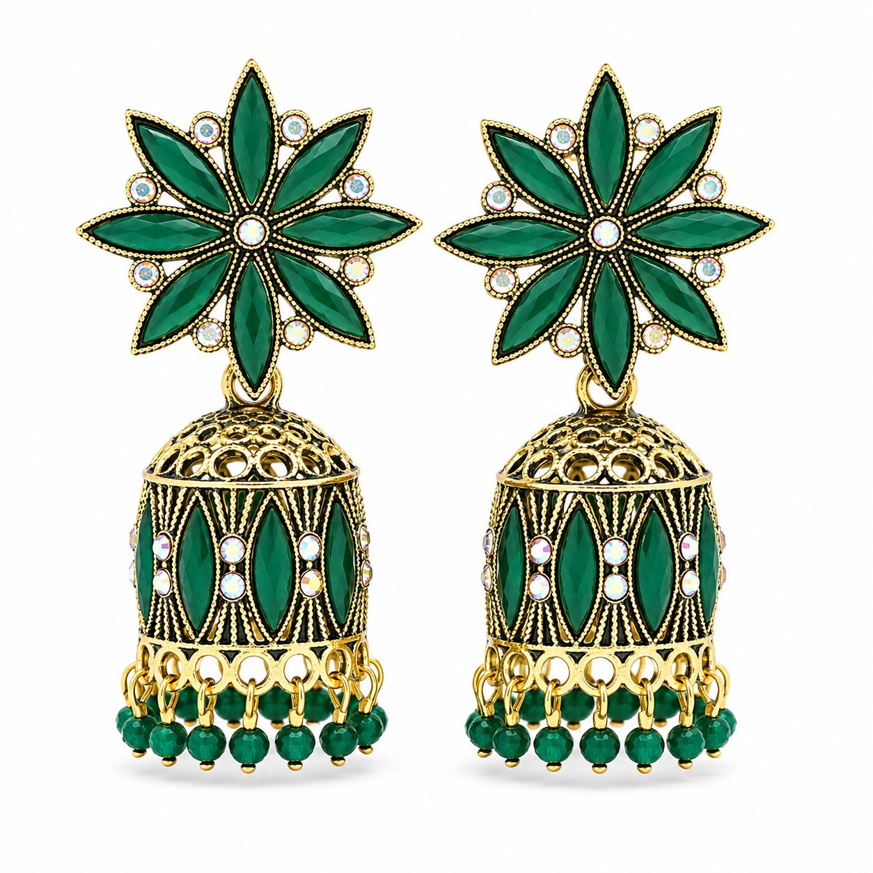 Emerald Jhumka Royal Bloom