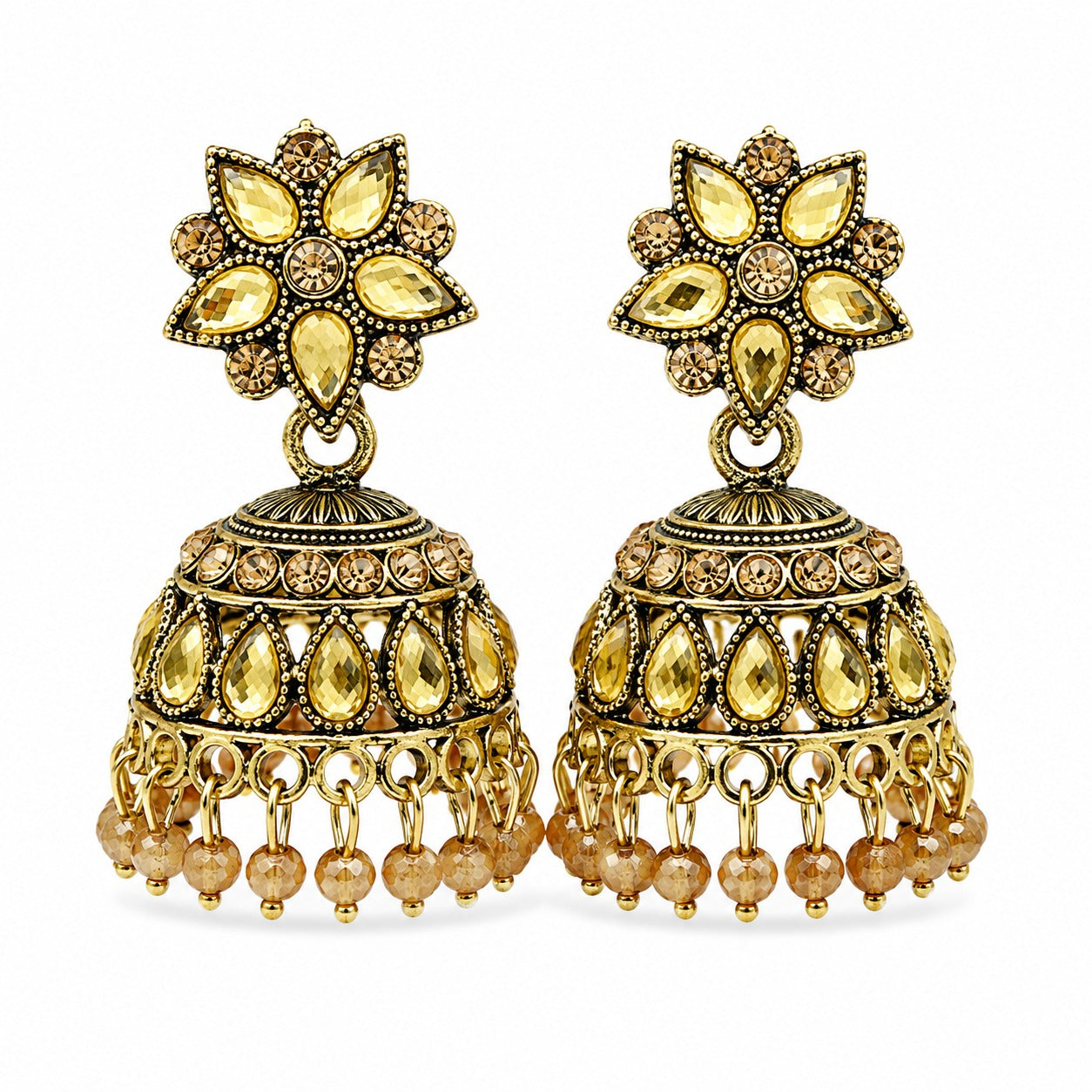 Golden Jhumka Crystal Glow