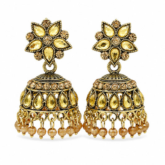 Golden Jhumka Crystal Glow