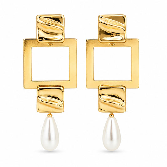 Gold Jhumka Geometric Pearl