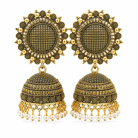 Antique Gold Jhumka Pearl Crown