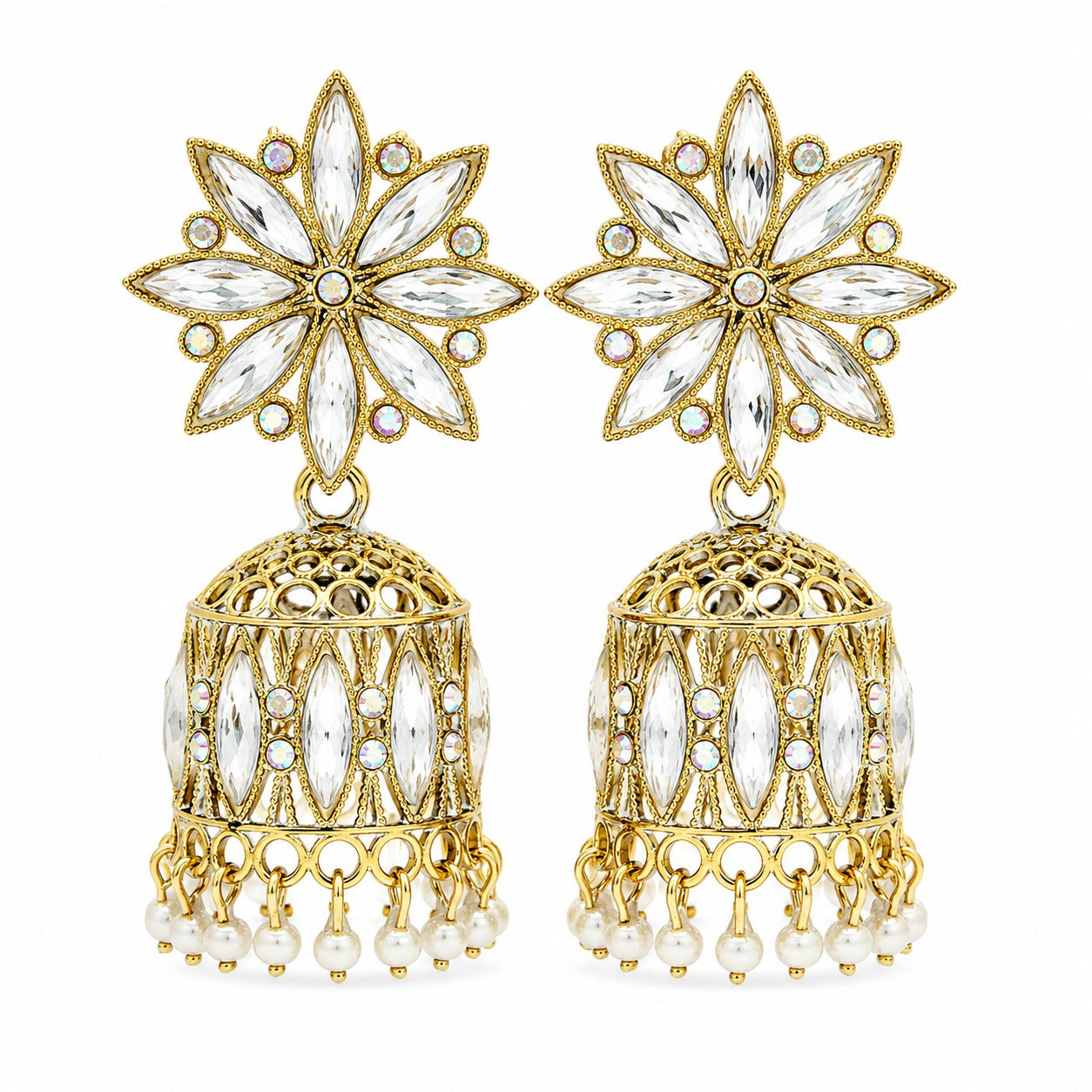 White Jhumka Crystal Bloom