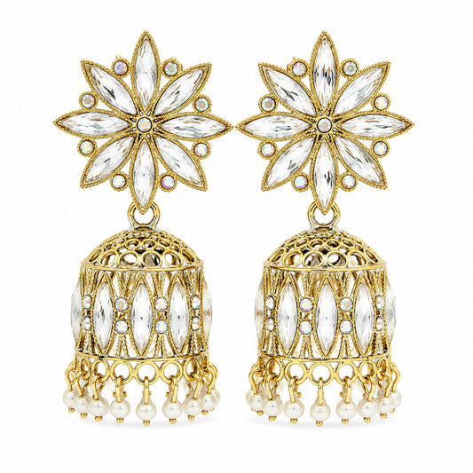 White Jhumka Crystal Bloom